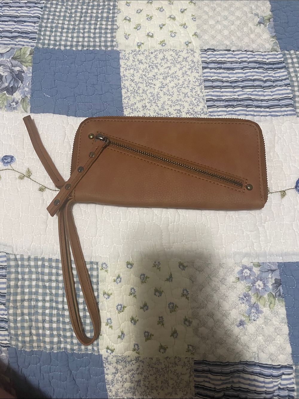 Free People Brown Leather Wristlet Wallet